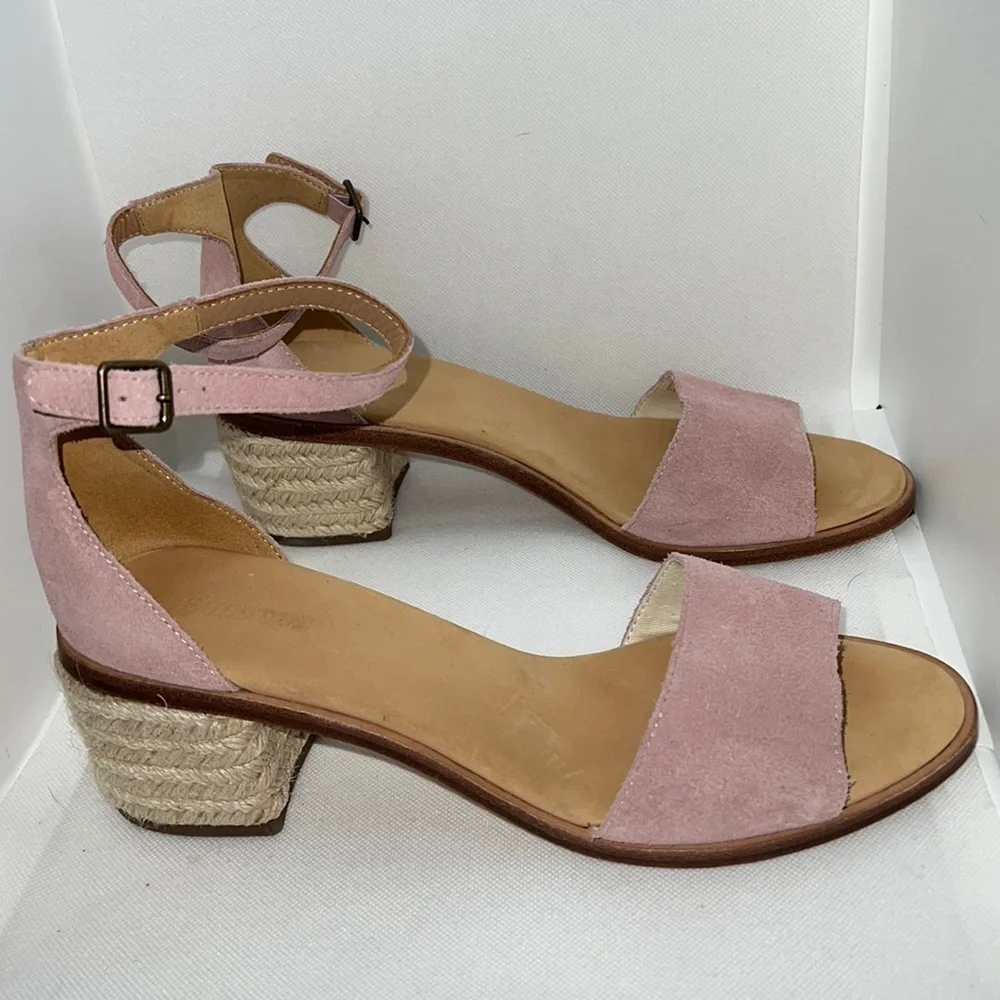 Soludos‎ Capri block heel espadrilles ankle strap blush pink suede sandals Sz 10